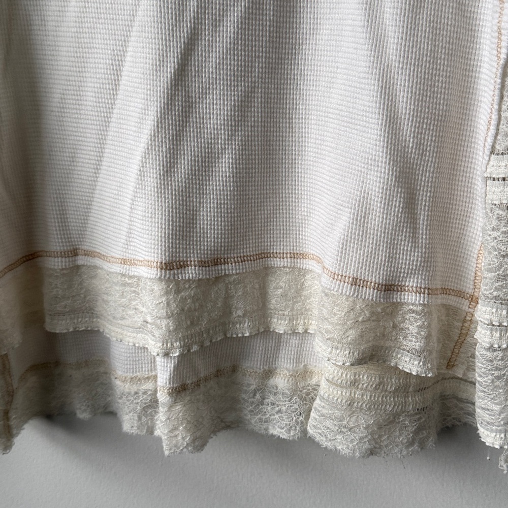 Sundance Clara waffle knit thermal lace long sleeve Henley, M - Picture 6 of 8